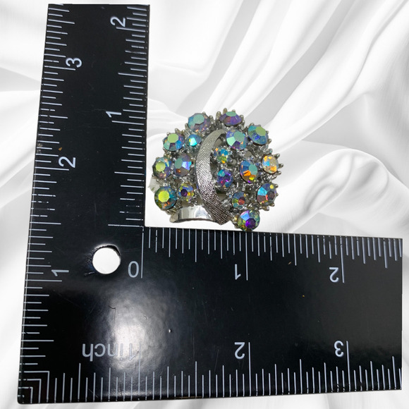 Vtg 1960s ART Aurora Borealis Crystal Silver Tone Earrings Signed Couture Runway - Picture 6 of 6